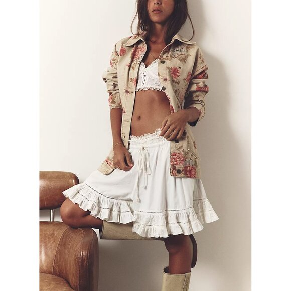 Free People Floral Jean Jacket - Cream and Pink - Picture 13 of 14